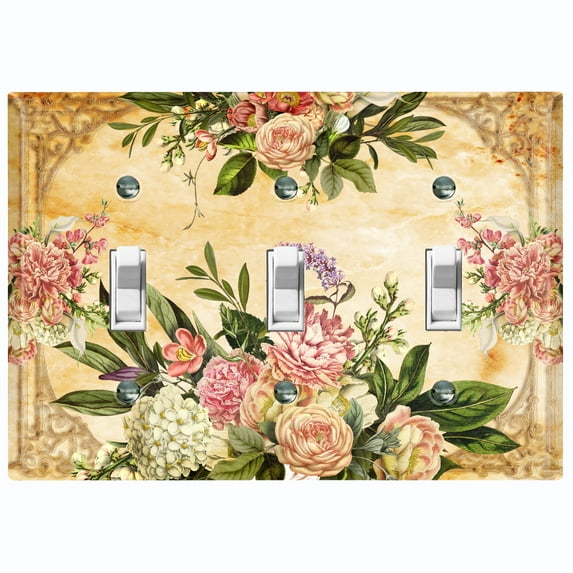 Metal Light Switch Plate Outlet Cover Elegant Pink Rose Frame ROS026