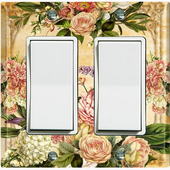 Metal Light Switch Plate Outlet Cover Elegant Pink Rose Frame ROS026