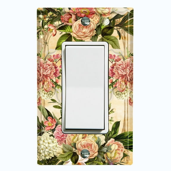 Metal Light Switch Plate Outlet Cover Elegant Pink Rose Frame ROS026
