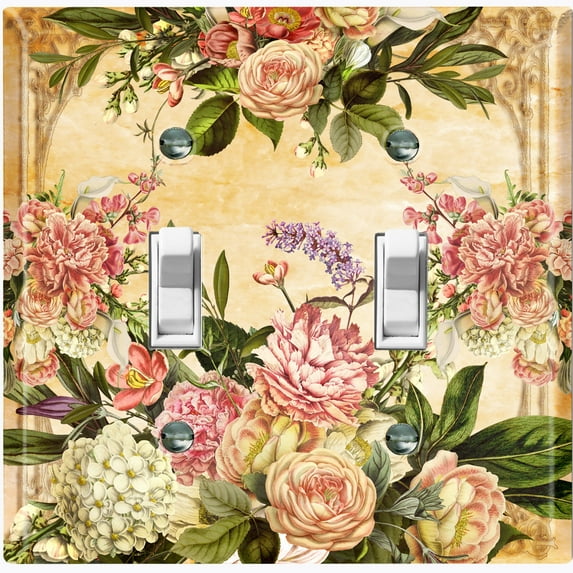 Metal Light Switch Plate Outlet Cover Elegant Pink Rose Frame ROS026