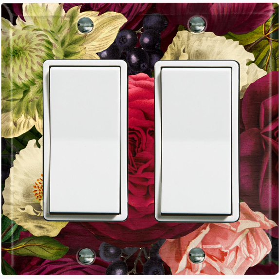 Metal Light Switch Plate Outlet Cover Elegant Red White Rose Bouquet Wallpaper ROS022
