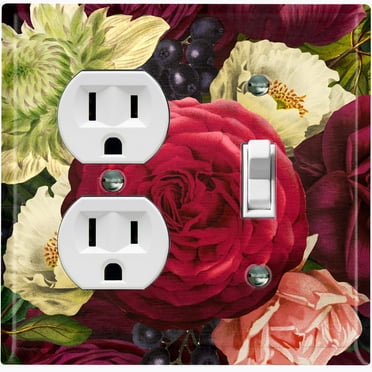 Metal Light Switch Plate Outlet Cover Elegant Red White Rose Bouquet Wallpaper ROS022