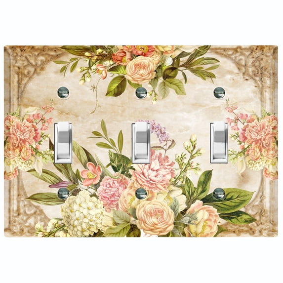 Metal Light Switch Plate Outlet Cover Elegant Vintage Rose Frame ROS028