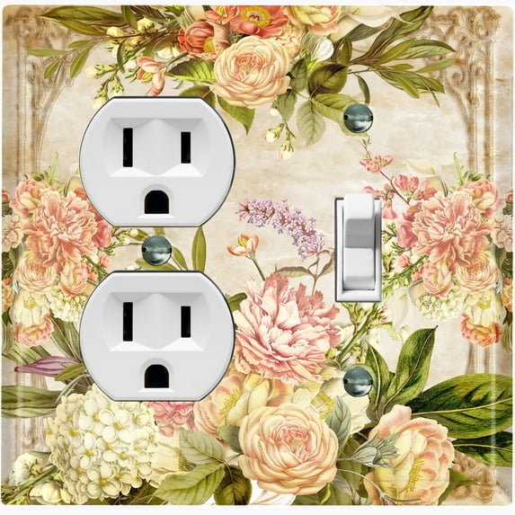 Metal Light Switch Plate Outlet Cover Elegant Vintage Rose Frame ROS028