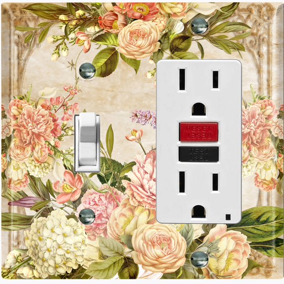 Metal Light Switch Plate Outlet Cover Elegant Vintage Rose Frame ROS028