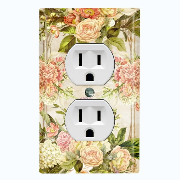 Metal Light Switch Plate Outlet Cover Elegant Vintage Rose Frame ROS028