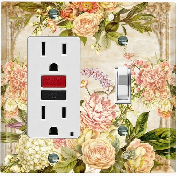Metal Light Switch Plate Outlet Cover Elegant Vintage Rose Frame ROS028