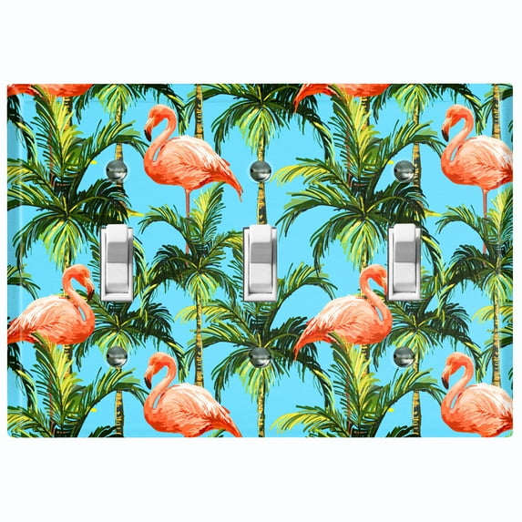 Metal Light Switch Plate Outlet Cover (Flamingo Tree - Triple Toggle)