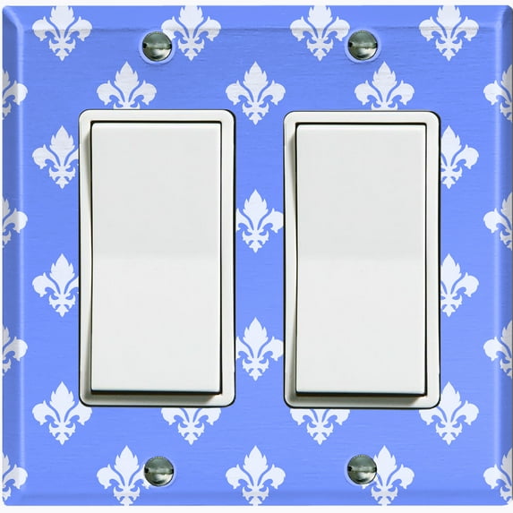 Metal Light Switch Plate Outlet Cover (Fleur De Lis Blue Pattern - Double Rocker)