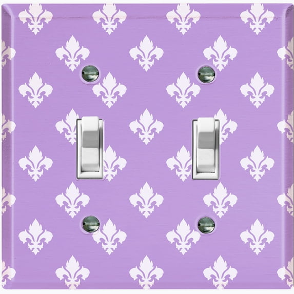 Metal Light Switch Plate Outlet Cover (Fleur De Lis Purple Pastel Pattern - Double Toggle)