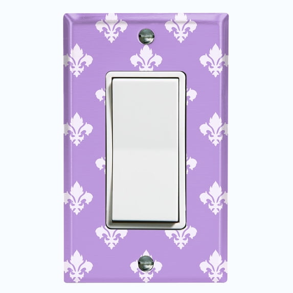Metal Light Switch Plate Outlet Cover (Fleur De Lis Purple Pastel Pattern - Single Rocker)