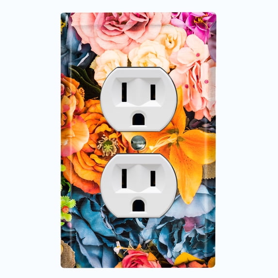 Metal Light Switch Plate Outlet Cover (Flower Colorful - Single Duplex)