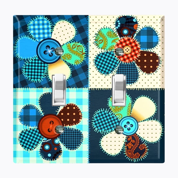 Metal Light Switch Plate Outlet Cover (Flower Patch Neon - Double Toggle)