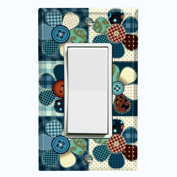 Metal Light Switch Plate Outlet Cover (Flower Patch Teal - Single Rocker)