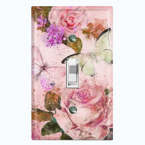 Metal Light Switch Plate Outlet Cover Flower Pink Rose ROS010