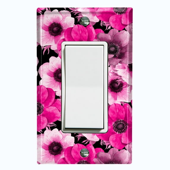 Metal Light Switch Plate Outlet Cover (Flower Pink White - Single Rocker)
