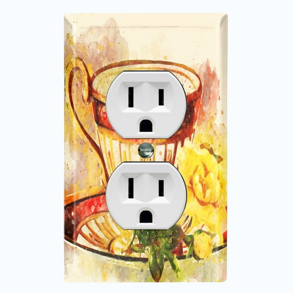 Metal Light Switch Plate Outlet Cover Flower Rose Teacup ROS006