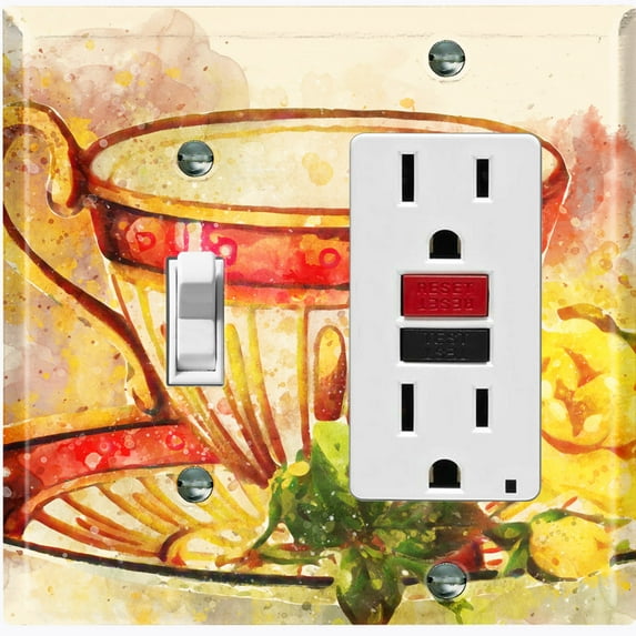 Metal Light Switch Plate Outlet Cover Flower Rose Teacup ROS006