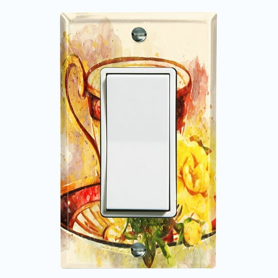 Metal Light Switch Plate Outlet Cover Flower Rose Teacup ROS006