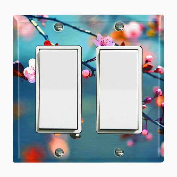Metal Light Switch Plate Outlet Cover (Flower Sakura - Double Rocker)