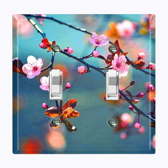 Metal Light Switch Plate Outlet Cover (Flower Sakura - Double Toggle)