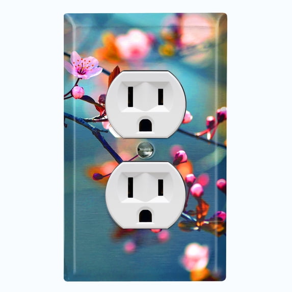 Metal Light Switch Plate Outlet Cover (Flower Sakura - Single Duplex)