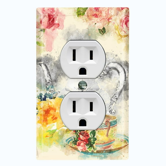 Metal Light Switch Plate Outlet Cover Flower Teapot ROS007