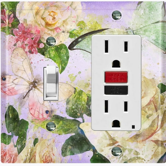 Metal Light Switch Plate Outlet Cover Flower White Rose Purple ROS012