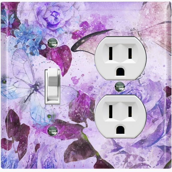 Metal Light Switch Plate Outlet Cover Flower White Rose Purple ROS013
