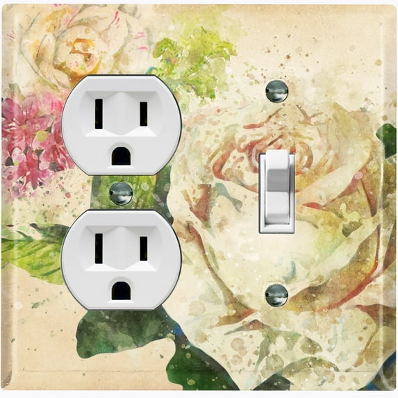 Metal Light Switch Plate Outlet Cover Flower White Rose ROS008