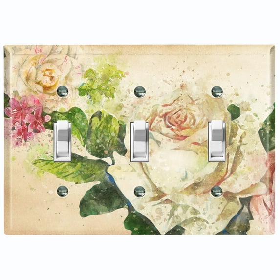 Metal Light Switch Plate Outlet Cover Flower White Rose ROS008