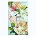 thumbnail image 1 of Metal Light Switch Plate Outlet Cover Flower White Rose Teal Wallpaper ROS014, 1 of 13