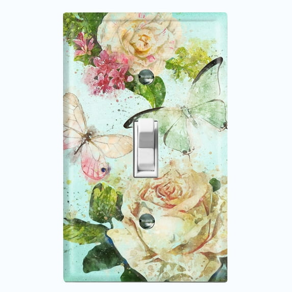 Metal Light Switch Plate Outlet Cover Flower White Rose Teal Wallpaper ROS014