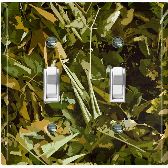 Metal Light Switch Plate Outlet Cover (Foliage Camo - Double Toggle)