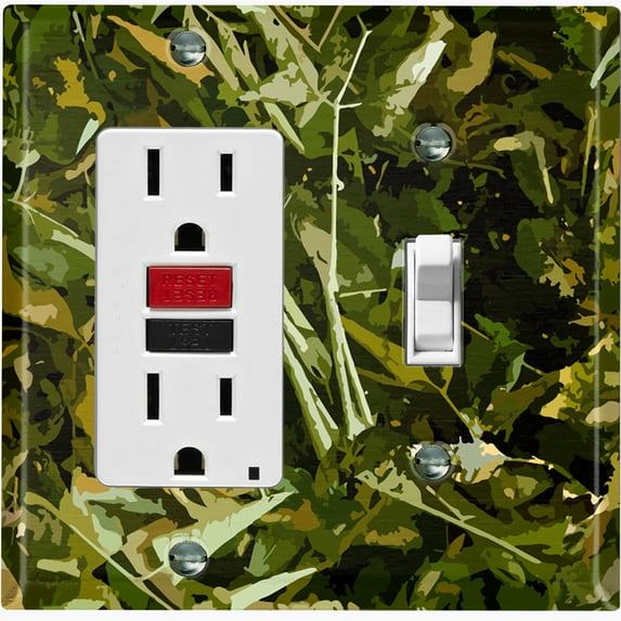 Metal Light Switch Plate Outlet Cover (Foliage Camo - Single Rocker Single Toggle)