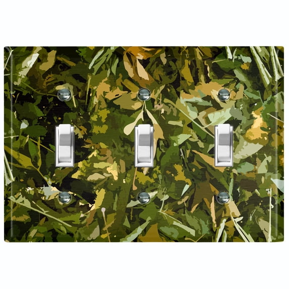 Metal Light Switch Plate Outlet Cover (Foliage Camo - Triple Toggle)