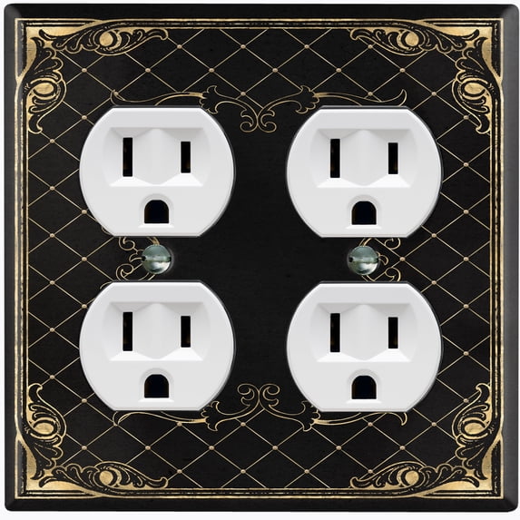 Metal Light Switch Plate Outlet Cover (French Victorian Frame - Double Duplex)