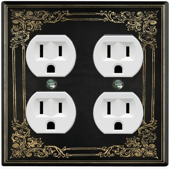 Metal Light Switch Plate Outlet Cover (French Victorian Frame - Double Duplex)