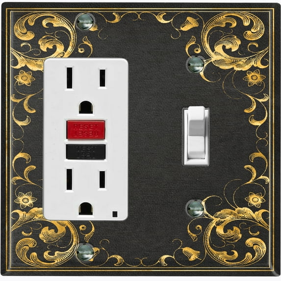 Metal Light Switch Plate Outlet Cover (French Victorian Frame - Single Rocker Single Toggle)