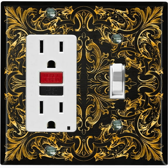 Metal Light Switch Plate Outlet Cover (French Victorian Frame - Single Rocker Single Toggle)