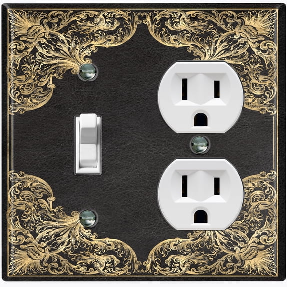 Metal Light Switch Plate Outlet Cover (French Victorian Frame - Single Toggle Single Duplex)