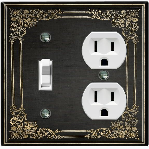 Metal Light Switch Plate Outlet Cover (French Victorian Frame - Single Toggle Single Duplex)
