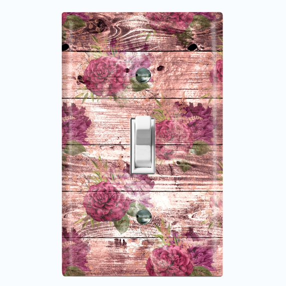 Metal Light Switch Plate Outlet Cover (Image Of Brown Wooden Fence Red Hydrangea FEN009)