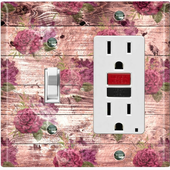 Metal Light Switch Plate Outlet Cover (Image Of Brown Wooden Fence Red Hydrangea FEN009)