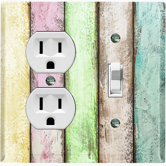 Metal Light Switch Plate Outlet Cover (Image Of Colorful Wooden Fence FEN001)