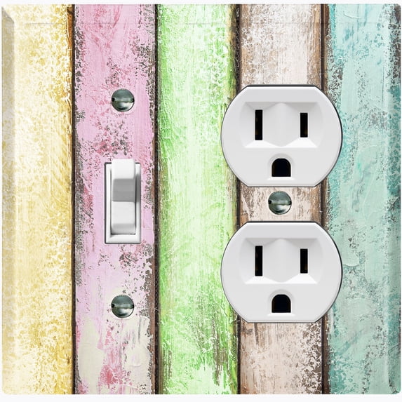 Metal Light Switch Plate Outlet Cover (Image Of Colorful Wooden Fence FEN001)
