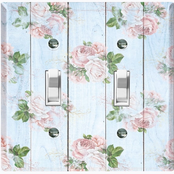 Metal Light Switch Plate Outlet Cover (Image Of Pastel Blue Wooden Floral Fence FEN007)