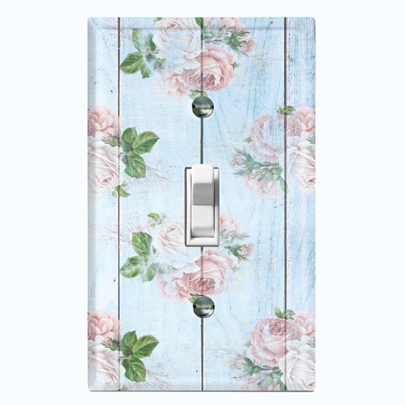 Metal Light Switch Plate Outlet Cover (Image Of Pastel Blue Wooden Floral Fence FEN007)