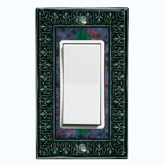 Metal Light Switch Plate Outlet Cover (Image Of Purple Stone Fleur De Lis FDL007)