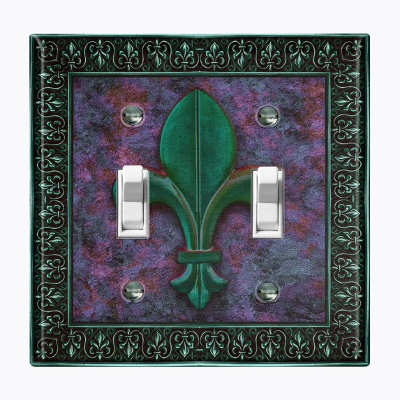 Metal Light Switch Plate Outlet Cover (Image Of Purple Stone Fleur De Lis FDL007)